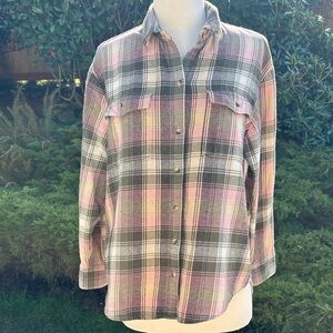 Plaid Button-Up Shirt in Pink and Gray